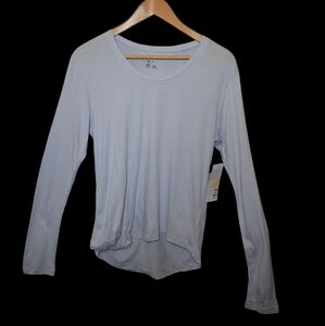 Z By Zella Sky Blue Long Sleeve Tee Shirt W Ruched Corner Size Small NWT